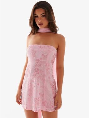 Peppermayo Pink Strapless Beaded Mini Dress